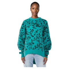 Versace Teal Leopard Print Knit Sweater Size M