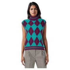 Versace Teal & Purple Wool Argyle Knit Vest Size XXL