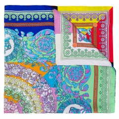 Versace "Technicolor Baroque" Multicolor Print Square Silk Scarf