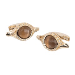 Versace Tiger Eye Diamond Halo Gold Cufflinks