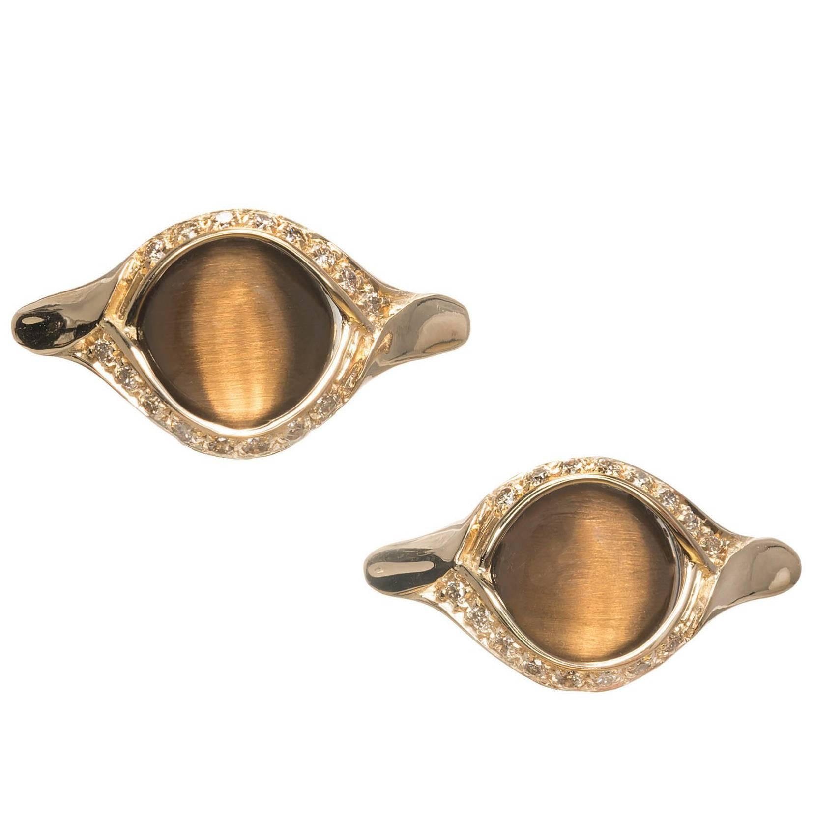 Versace Tiger Eye Diamond Halo Gold Cufflinks