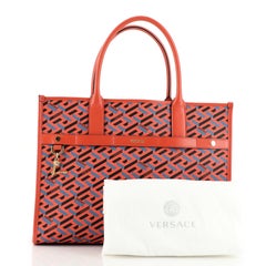 Versace Top Handle Tote La Greca Signature Coated Canvas Medium