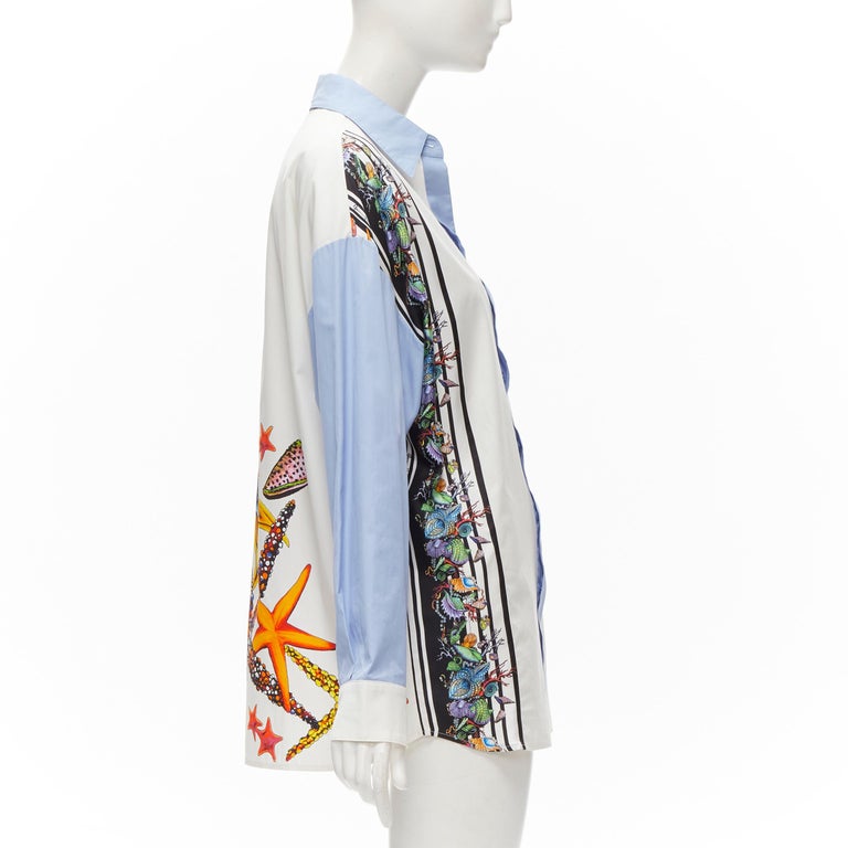 VERSACE Tresor De La Mer 2021 starfish blue white colorblock shirt IT40 ...
