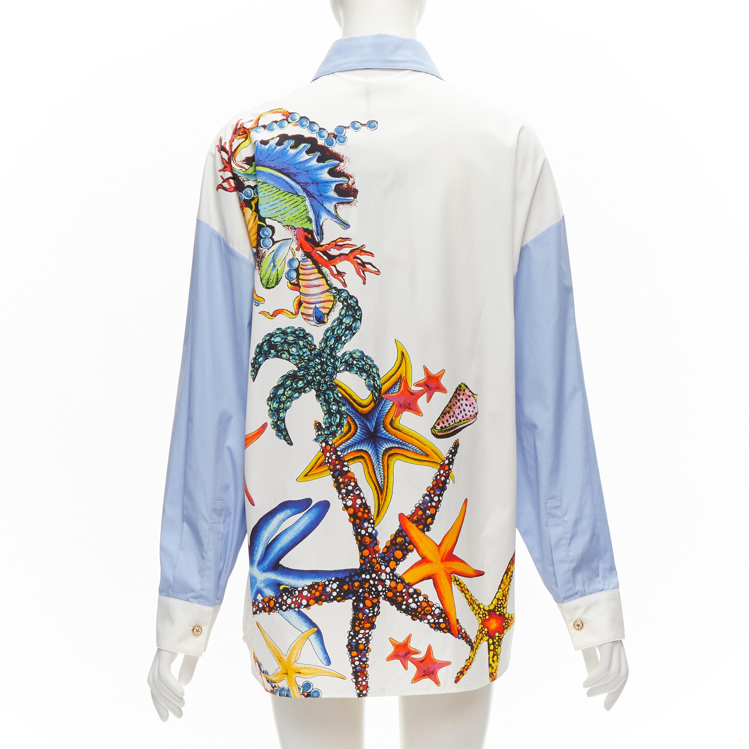 Women's VERSACE Tresor De La Mer 2021 starfish blue white colorblock shirt IT44 L