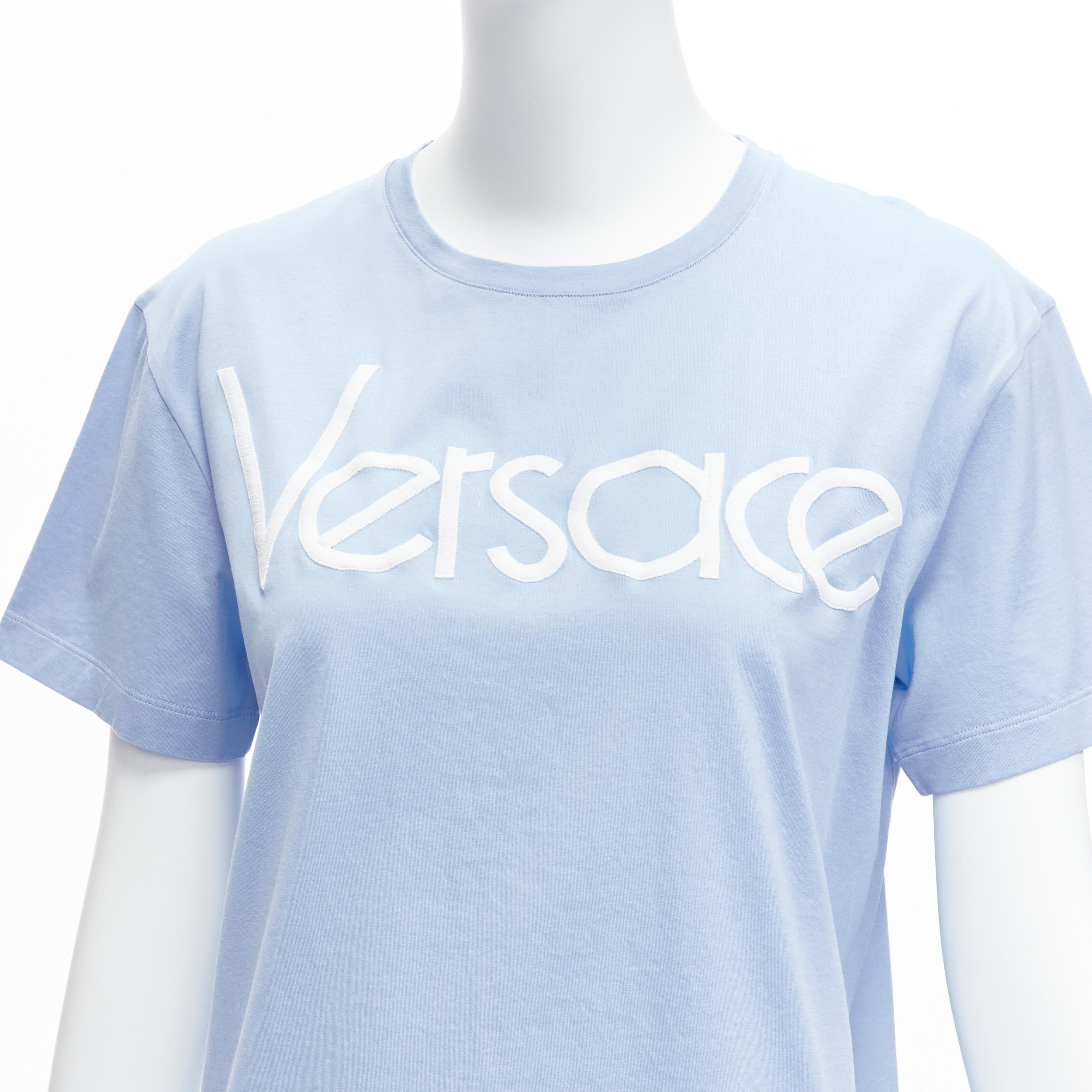VERSACE Tribute 90s logo pastel blue cotton boxy round neck tshirt IT36 XXS 3