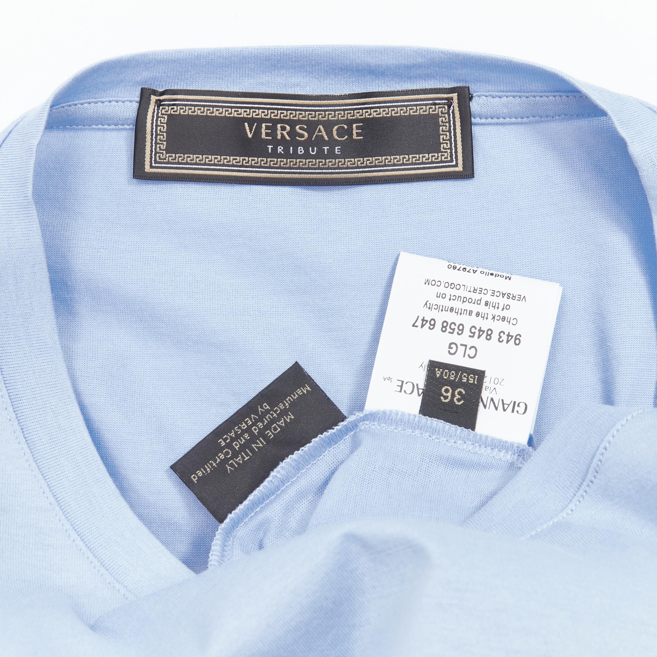 VERSACE Tribute 90s logo pastel blue cotton boxy round neck tshirt IT36 XXS 4