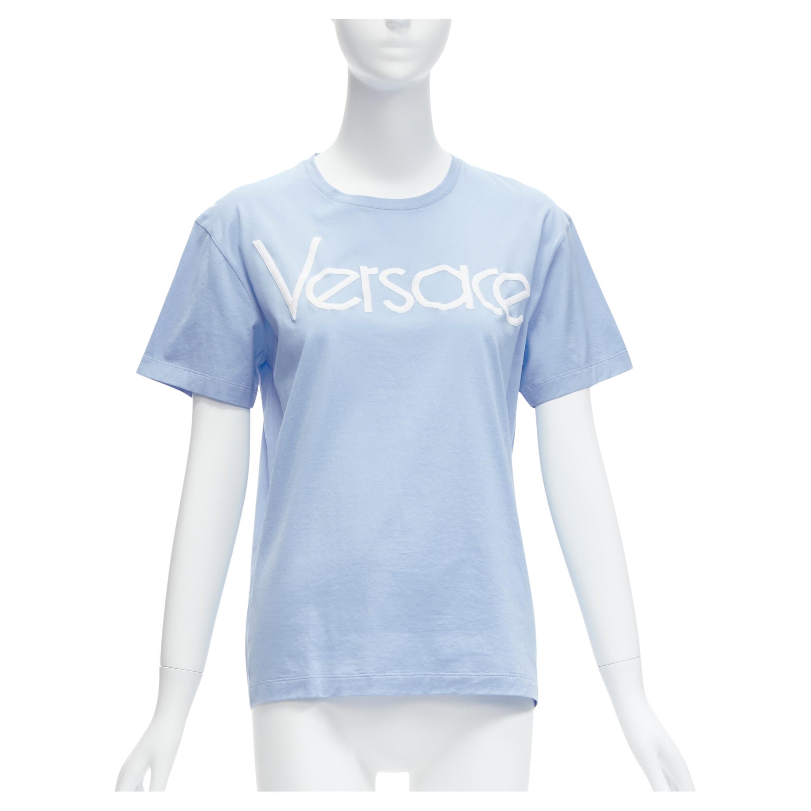 VERSACE Tribute 90s logo pastel blue cotton boxy round neck tshirt IT36 XXS