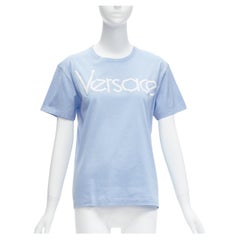 VERSACE Tribute 90s logo pastel blue cotton boxy round neck tshirt IT36 XXS