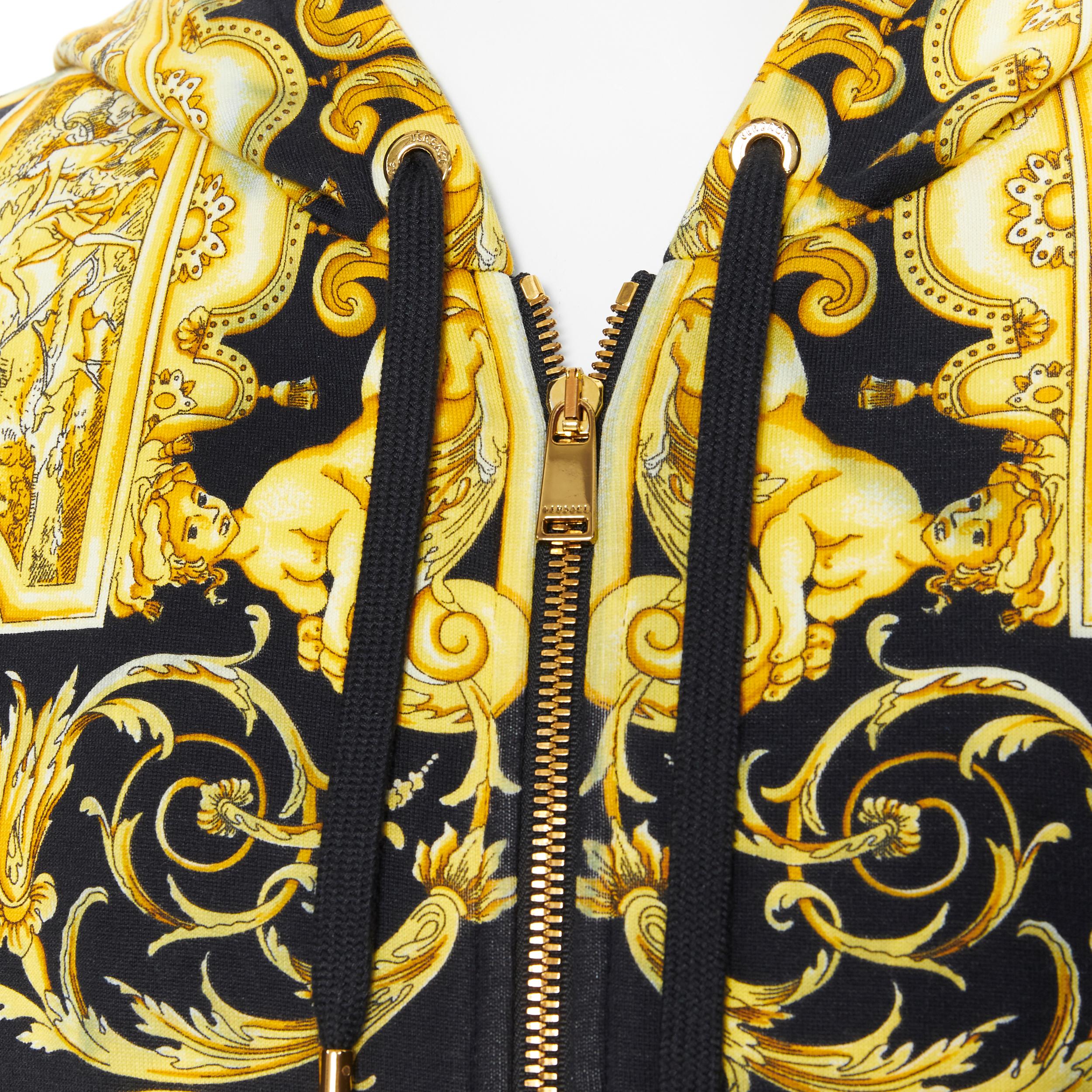 Beige VERSACE Tribute Baroque 1992 gold black cotton barocco print zip up hoodie 5XL