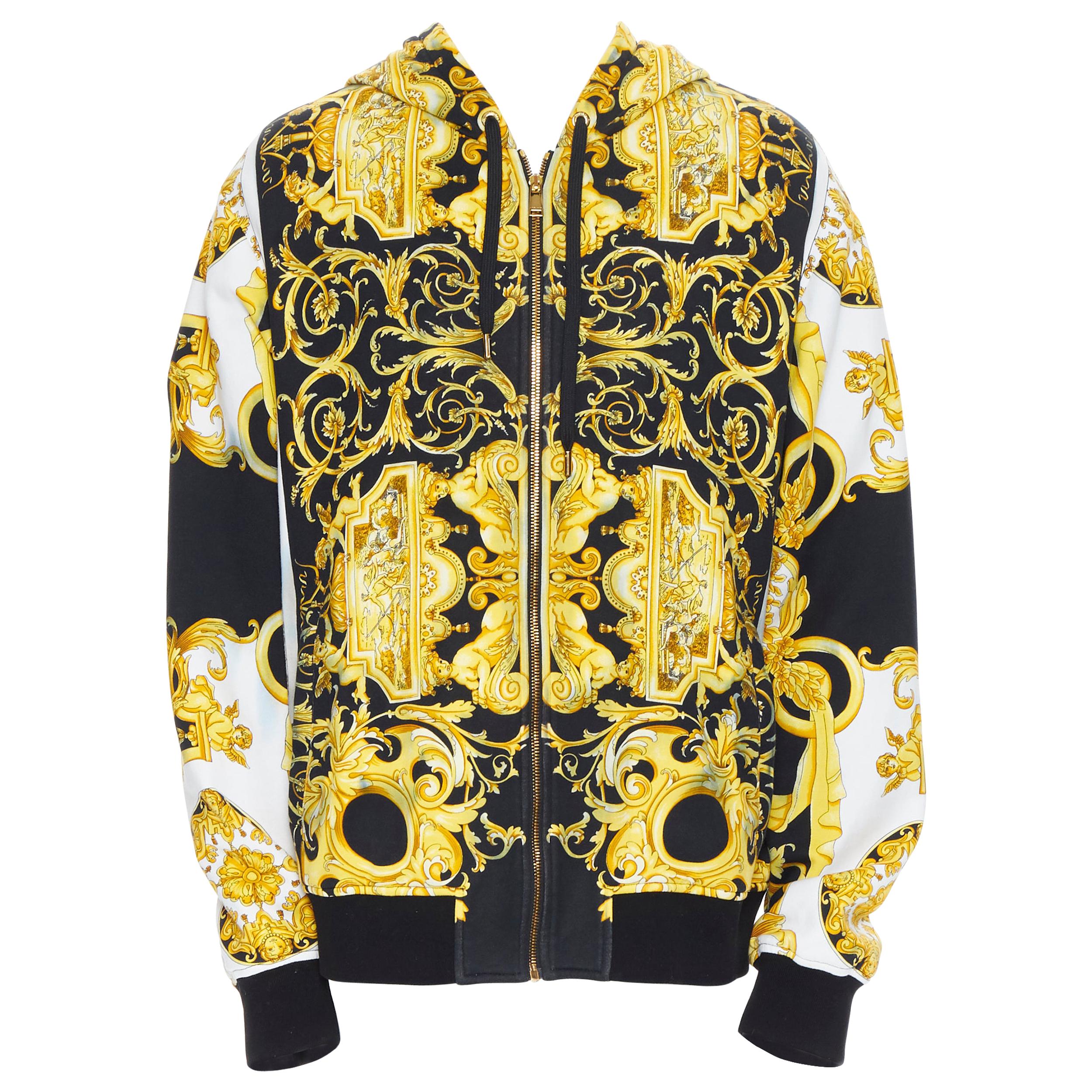 VERSACE Tribute Baroque 1992 gold black cotton barocco print zip up hoodie  5XL at 1stDibs