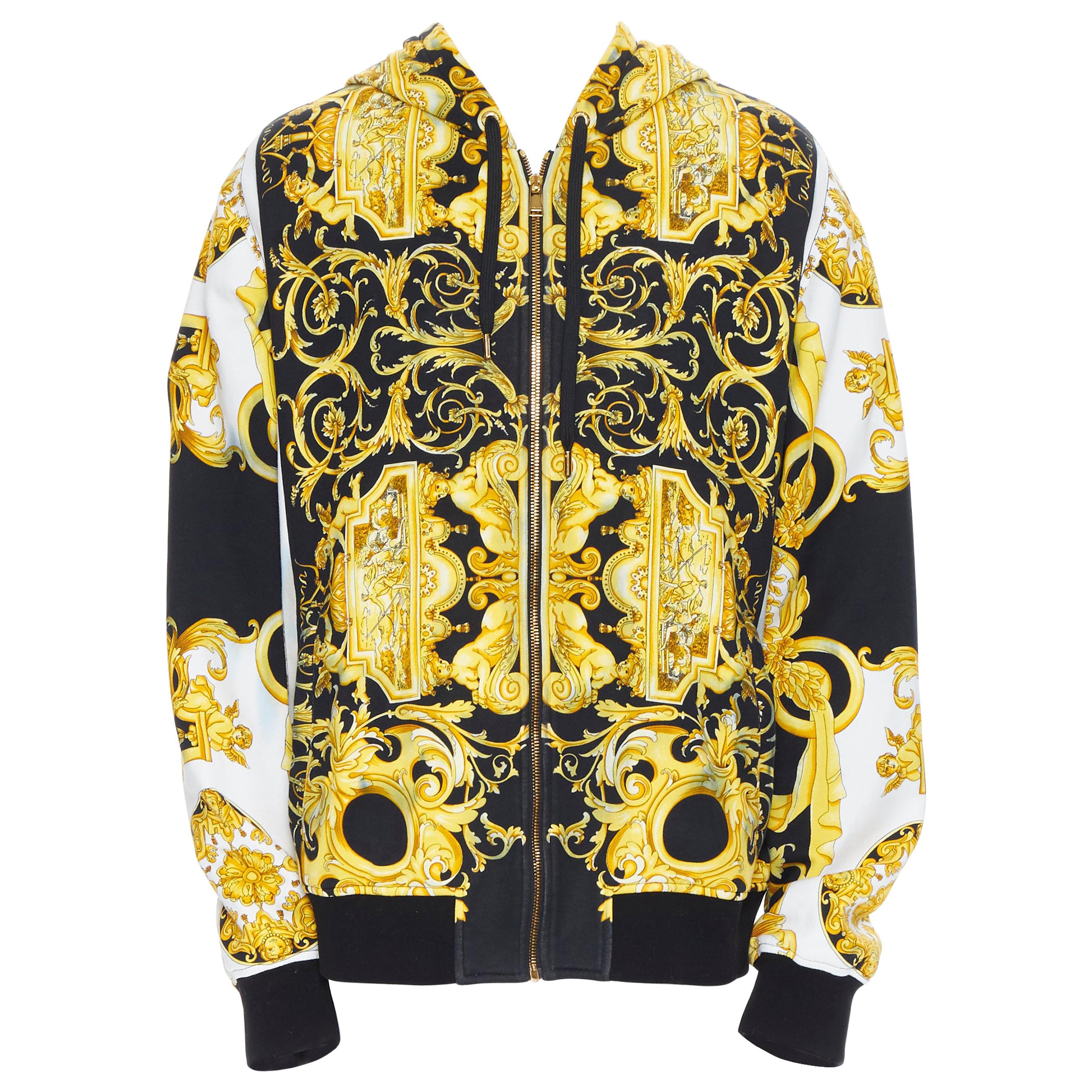 VERSACE Tribute Baroque 1992 gold black cotton barocco print zip up hoodie 5XL