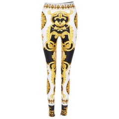 VERSACE Tribute Baroque SS92 gold black cherub strech legging pants IT38