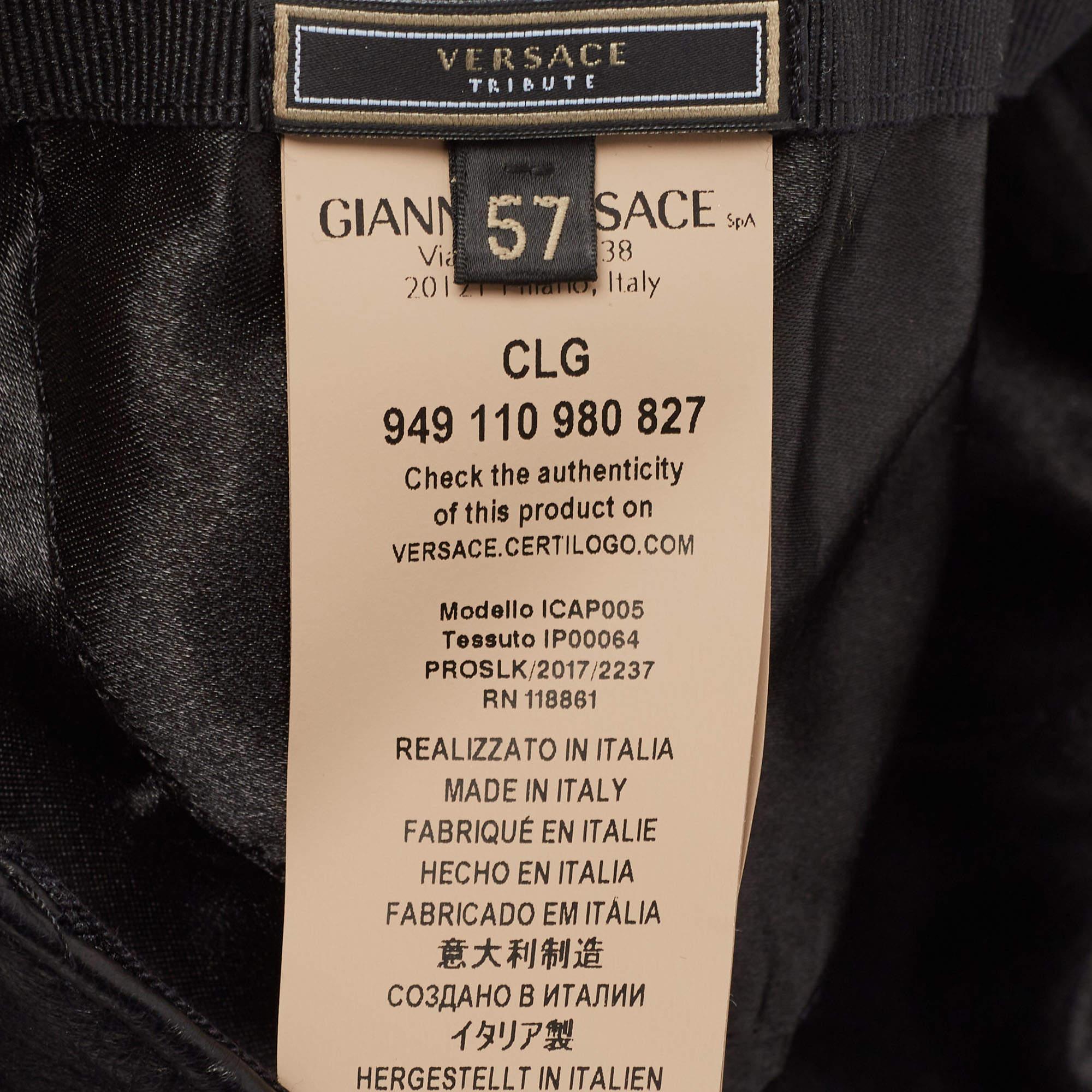 Women's Versace Tribute Black Leather Medusa Medalion Baseball Cap Size 57
