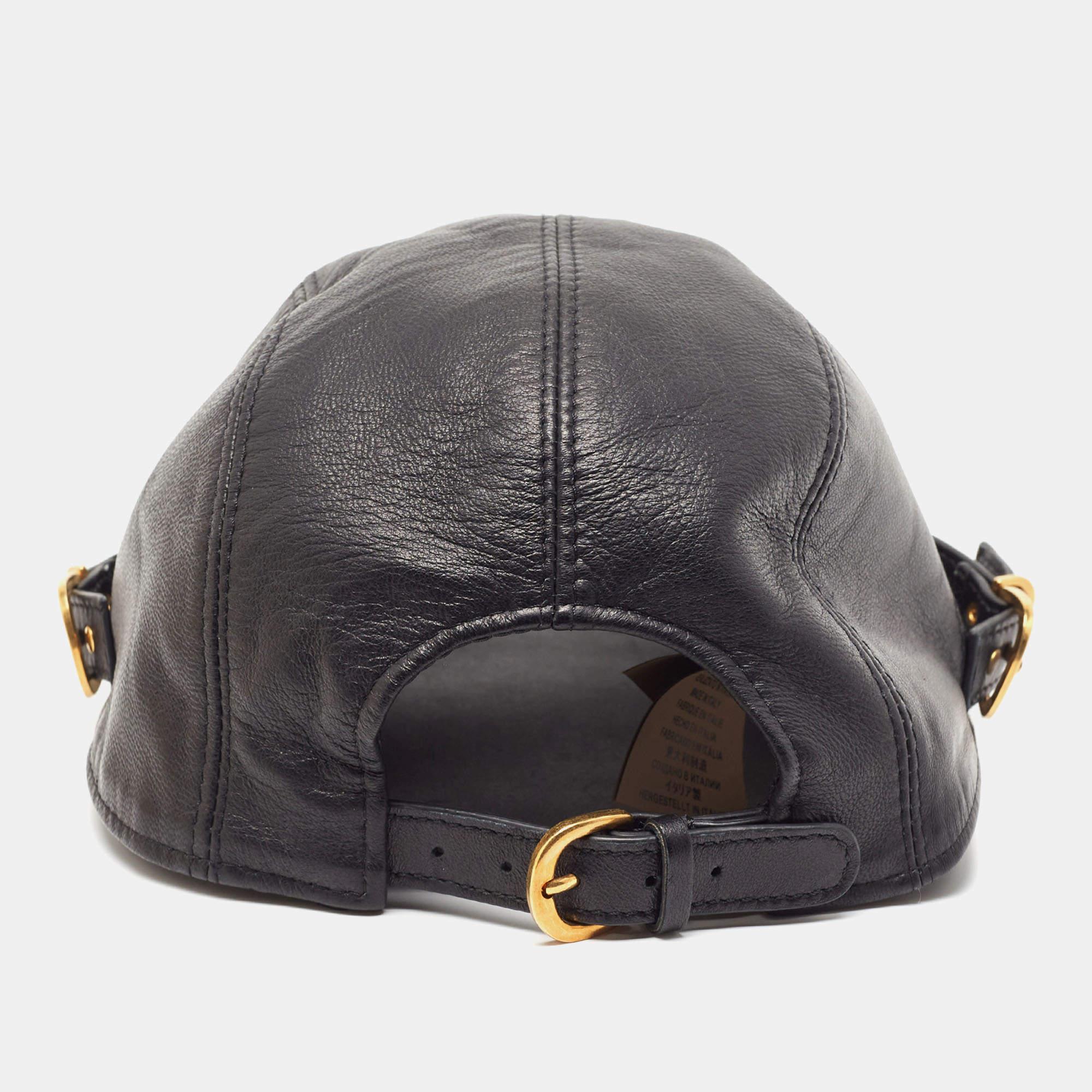 Versace Tribute Black Leather Medusa Medalion Baseball Cap Size 57 2