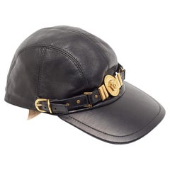 Gorra de béisbol Versace Tribute Black Leather Medusa Medalion Talla 57