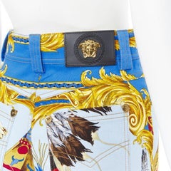 VERSACE Tribute Native American 1992 printed gold Medusa stud jeans 28"