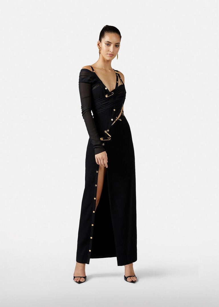 black safety pin dress Elizabeth Hurley's Versace Safety Pin Dress Gets a Modern Update