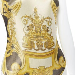 VERSACE Tribute SS18 Laufsteg Barock Cherub Gold Schwarz Lurex Bodysuit IT38 XS