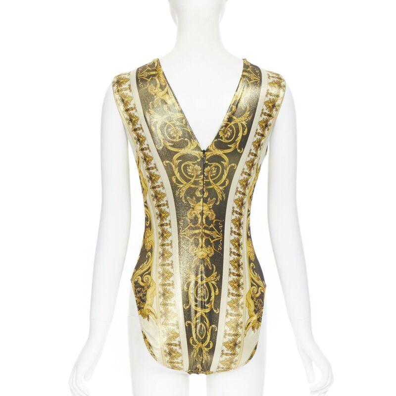 Women's VERSACE Tribute SS18 Runway Baroque Cherub gold black lurex bodysuit IT38 XS