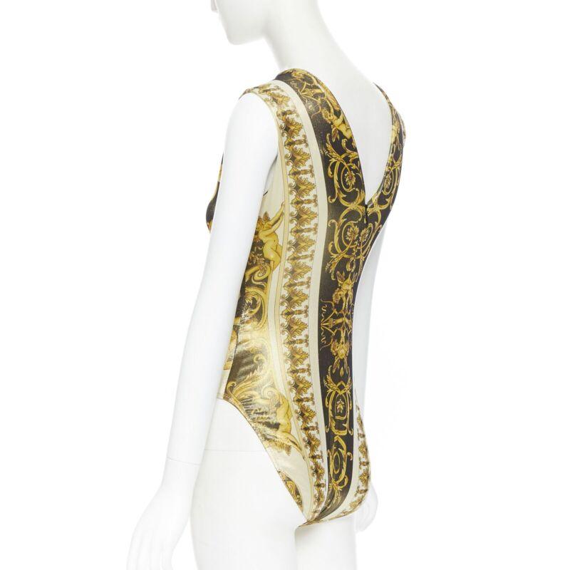 VERSACE Tribute SS18 Runway Baroque Cherub gold black lurex bodysuit IT38 XS 1