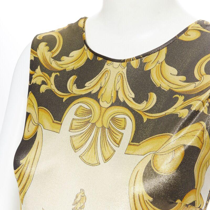 VERSACE Tribute SS18 Runway Baroque Cherub gold black lurex bodysuit IT38 XS 3
