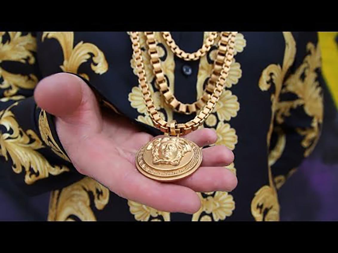 New VERSACE Triple Chain Gold-Plated Medusa Necklace as seen on Celebrities  4