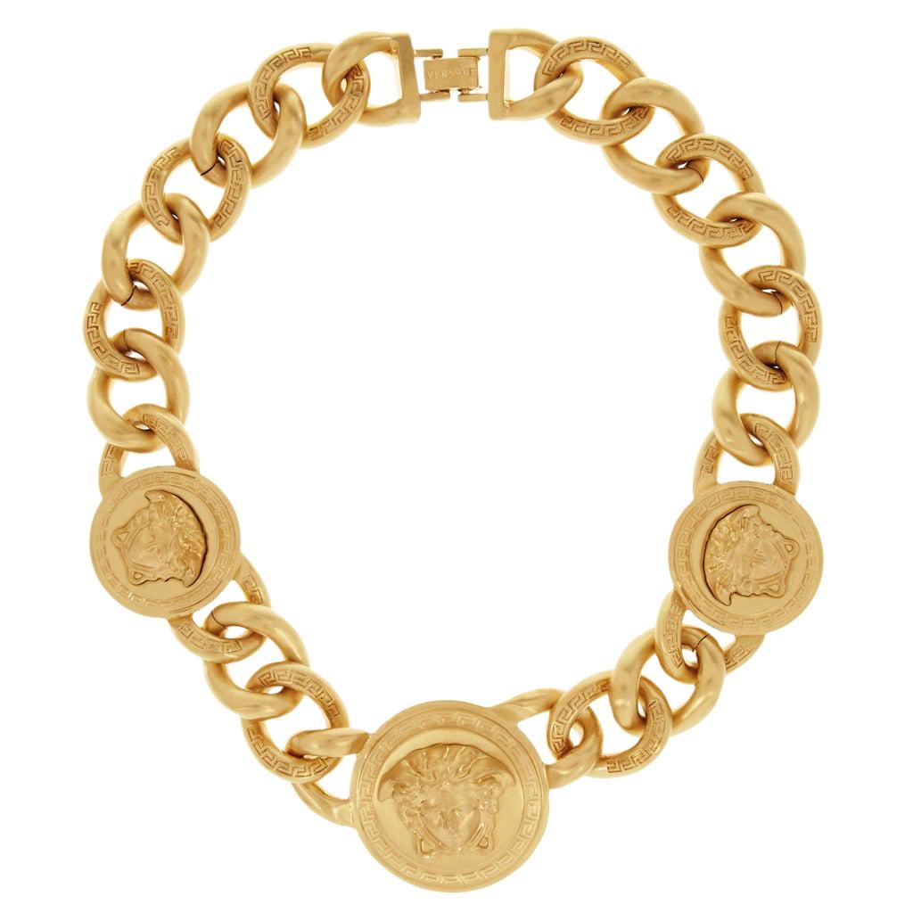 Versace Triple Medusa Charm 24K Gold Plated Chain Necklace as seen on Bella