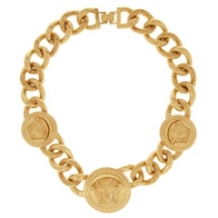 Versace Triple Medusa Charm 24K Gold Plated Chain Necklace as seen on Bella