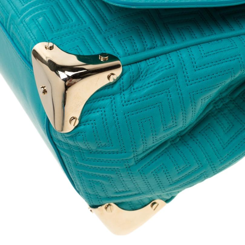 Versace Turquoise Leather Flap Shoulder Bag 5
