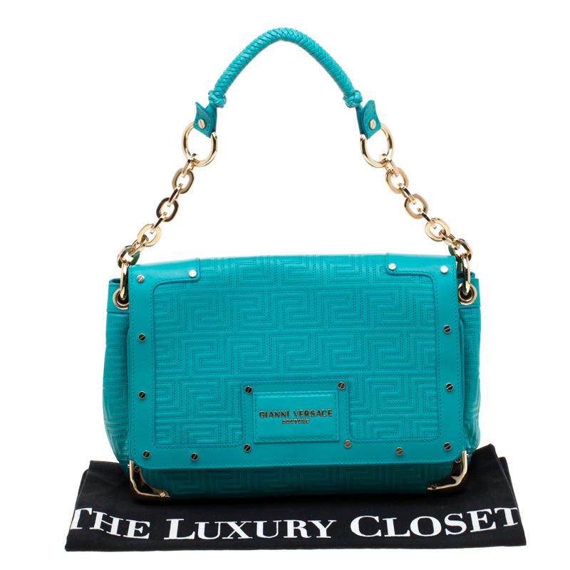 Versace Turquoise Leather Flap Shoulder Bag 4