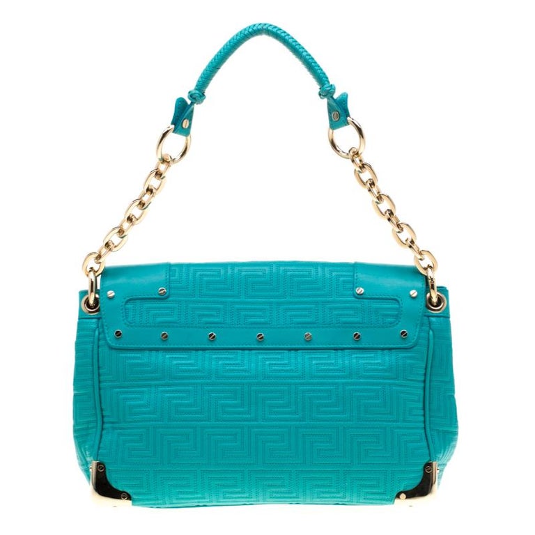 Versace Turquoise Leather Flap Shoulder Bag at 1stDibs