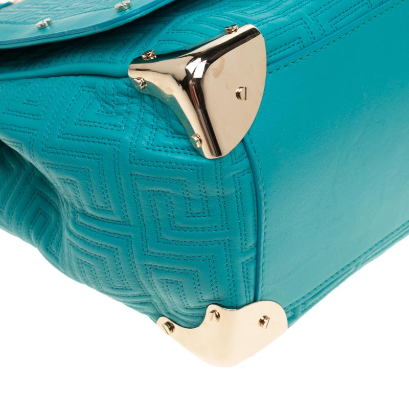 Blue Versace Turquoise Leather Flap Shoulder Bag