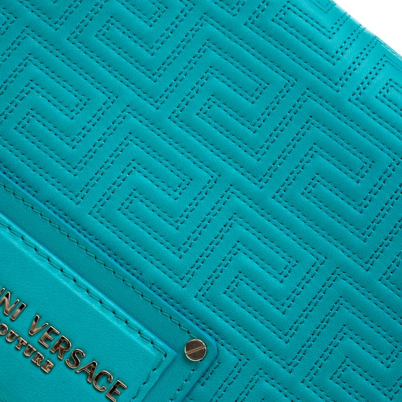 Versace Turquoise Leather Flap Shoulder Bag 2