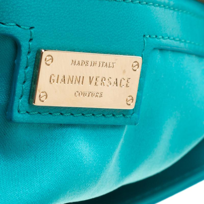 Versace Turquoise Leather Flap Shoulder Bag 1