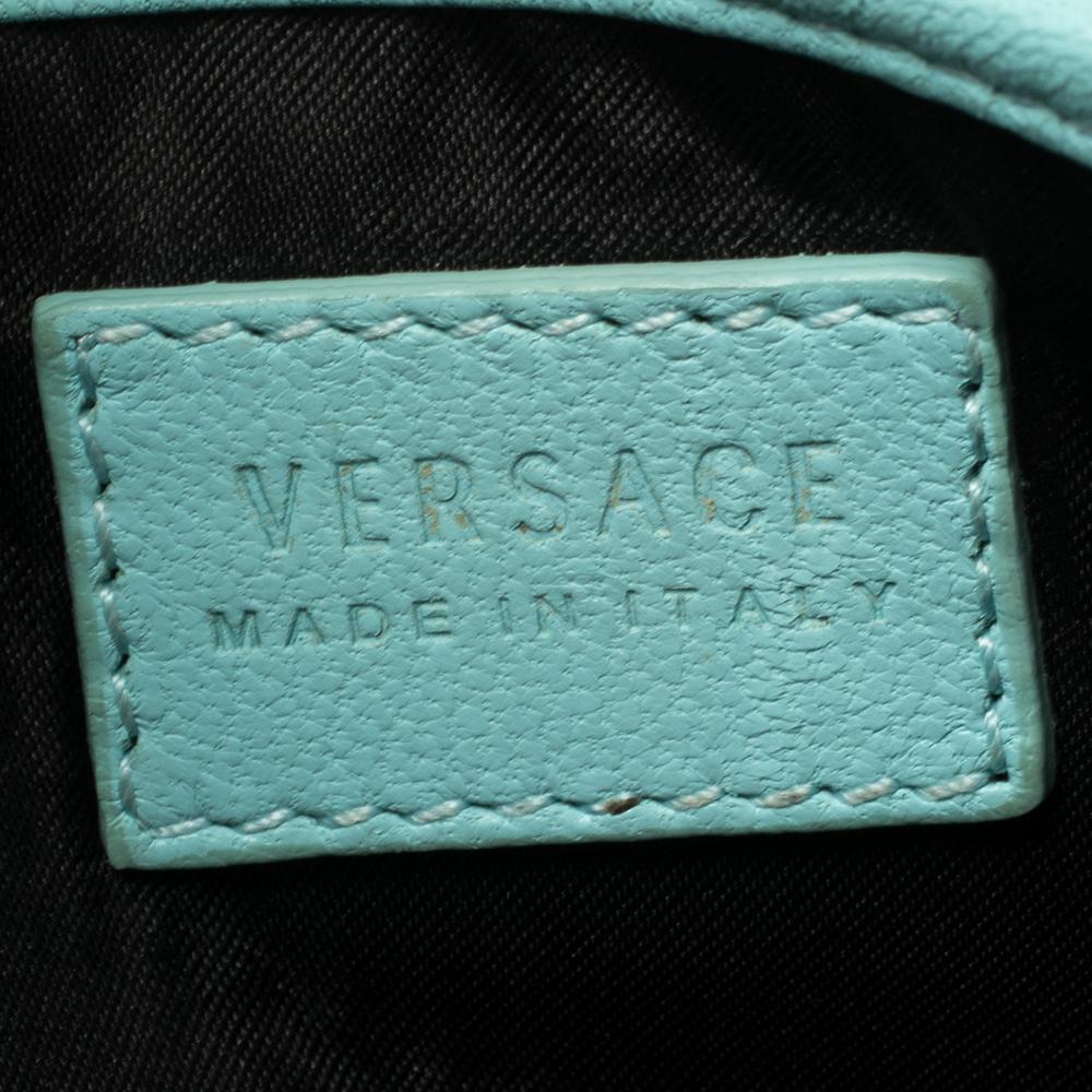Versace Turquoise Quilted Leather Vanitas Chain Shoulder Bag 4