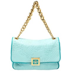 Versace Turquoise Quilted Leather Vanitas Chain Shoulder Bag