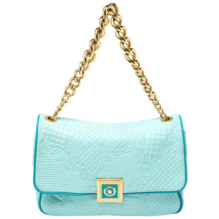 Versace Turquoise Quilted Leather Vanitas Chain Shoulder Bag at 1stDibs