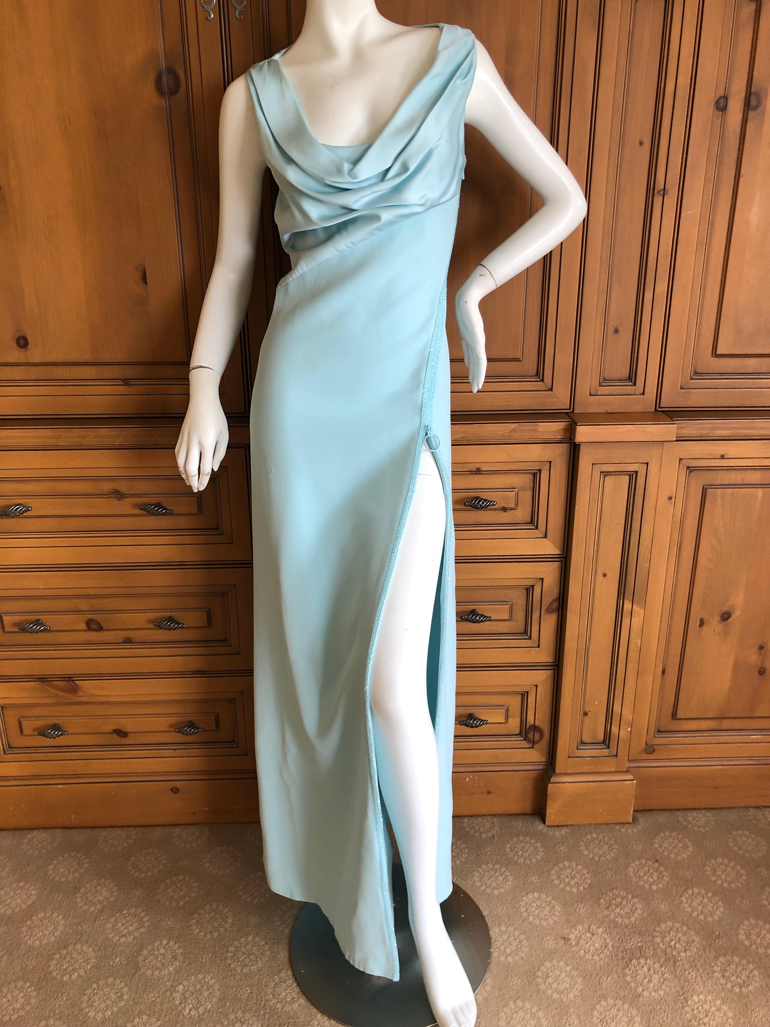 Versace Turquoise Vintage Evening Dress w Swarovski Crystal Bead 