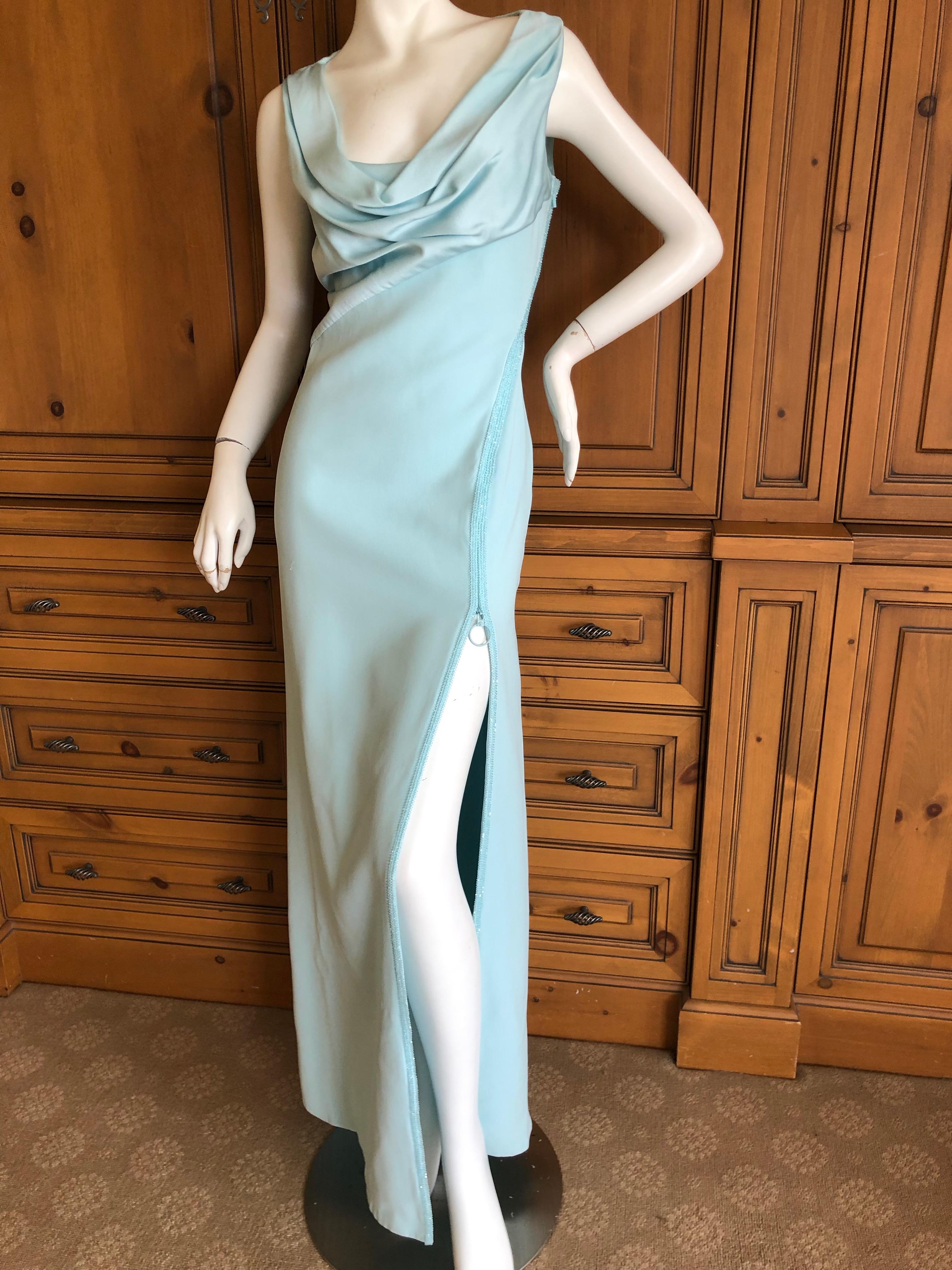 Women's Versace Turquoise Vintage Evening Dress w Swarovski Crystal 