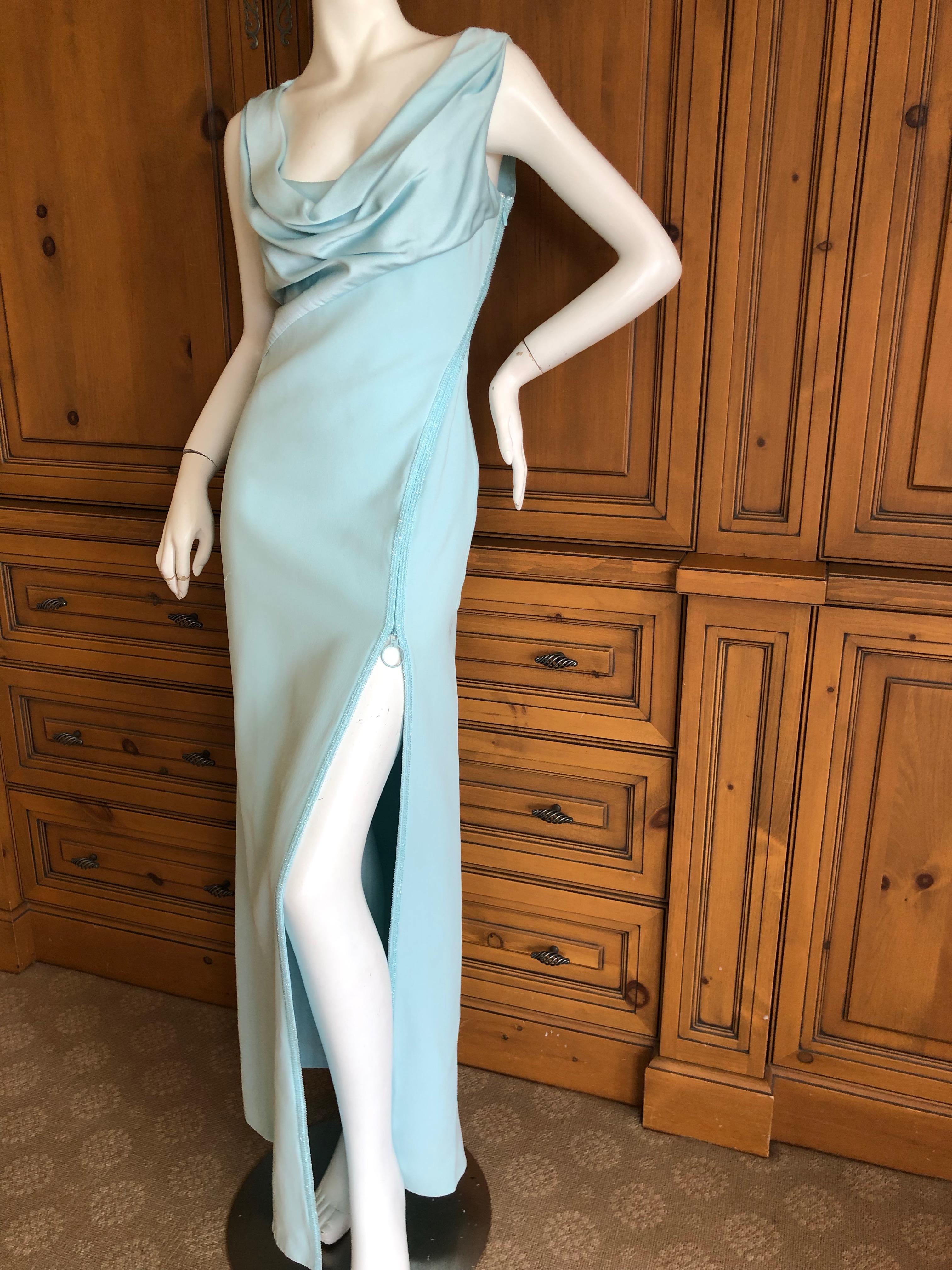 Versace Turquoise Vintage Evening Dress w Swarovski Crystal 