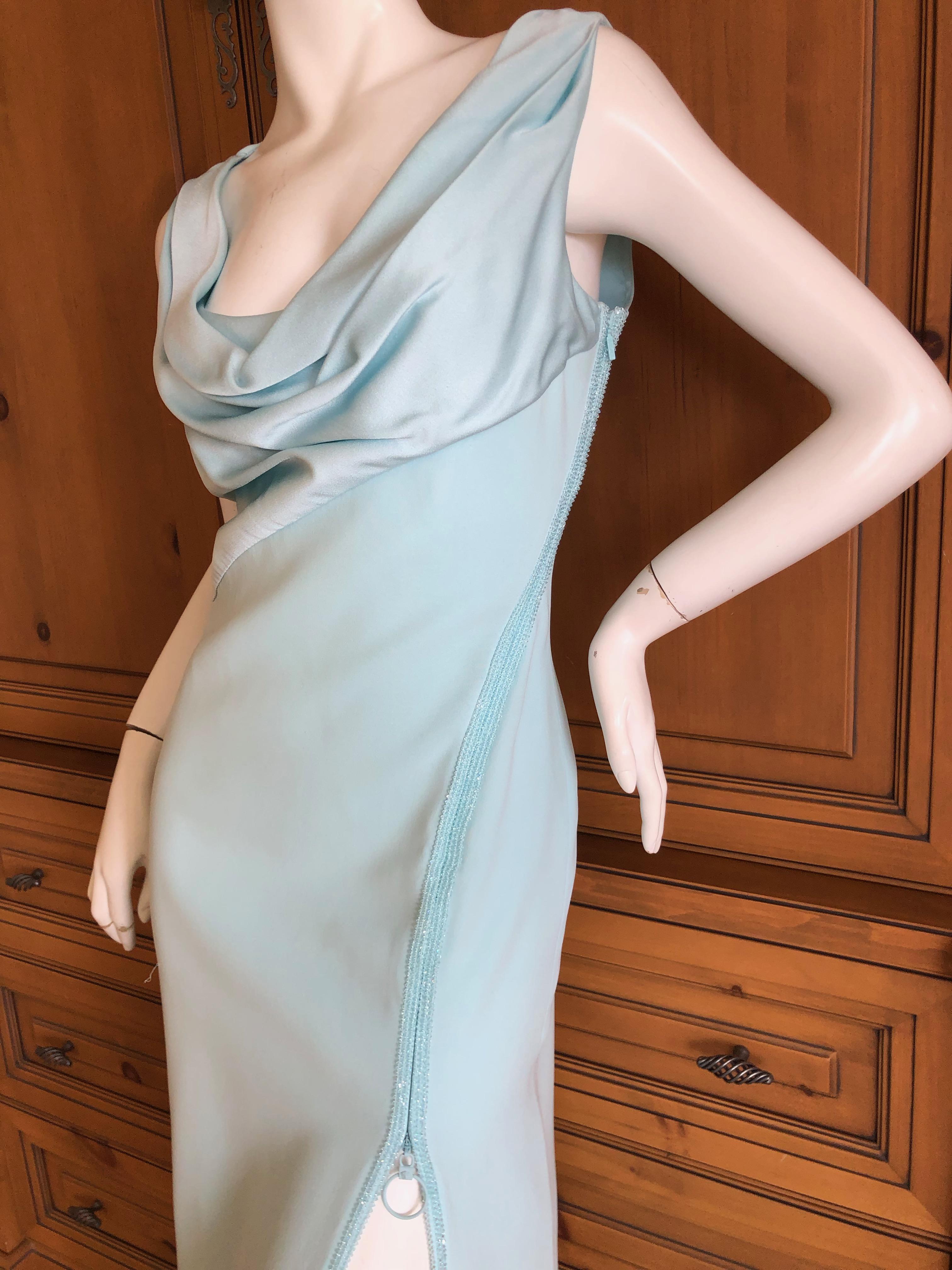 Versace Turquoise Vintage Evening Dress w Swarovski Crystal 