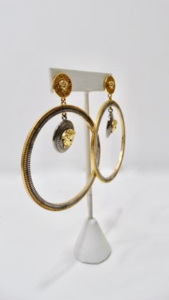 Versace Two Tone Medusa Hoop Earrings