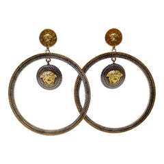 Versace Two Tone Medusa Hoop Earrings