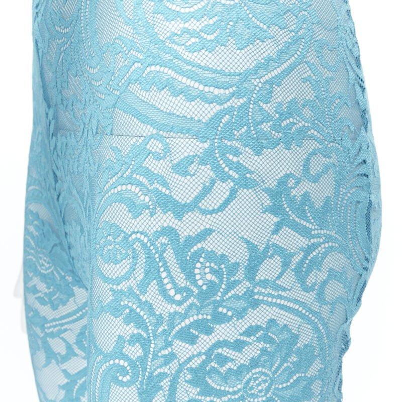 VERSACE Underwear Medusa Greca waist band blue floral lace tights L For Sale 2