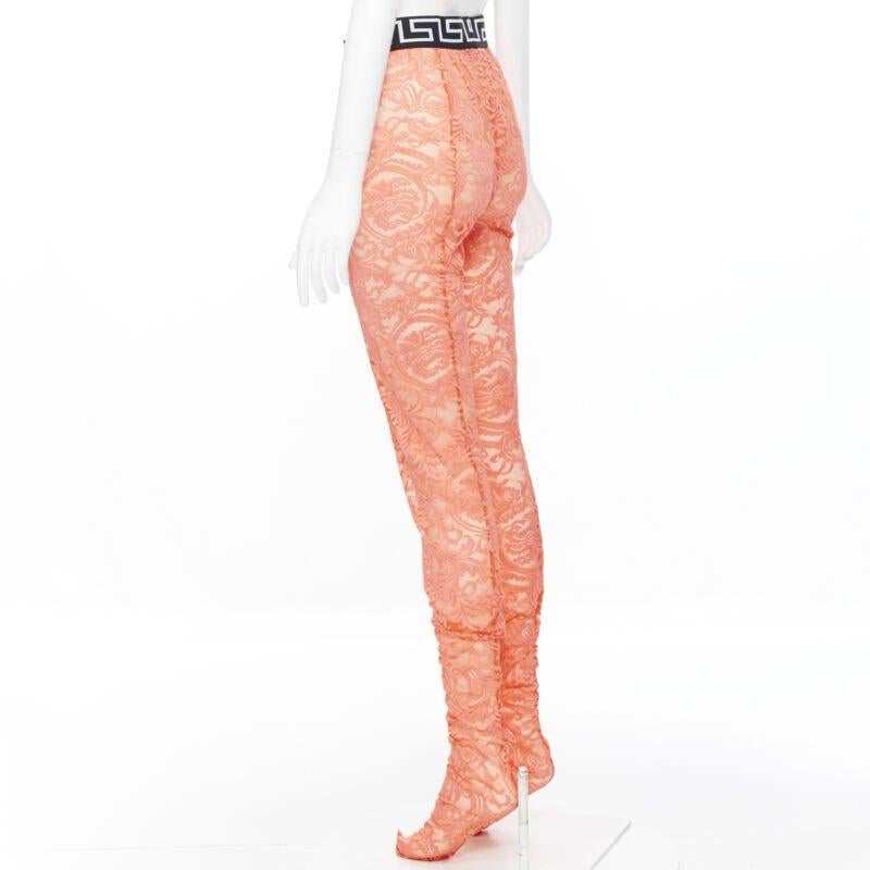 VERSACE Underwear Medusa Greca Taille Band orange geblümte Spitze tights M im Angebot 1