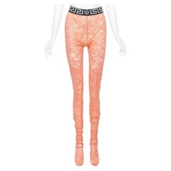 VERSACE Underwear Medusa Greca waist band orange floral lace tights M