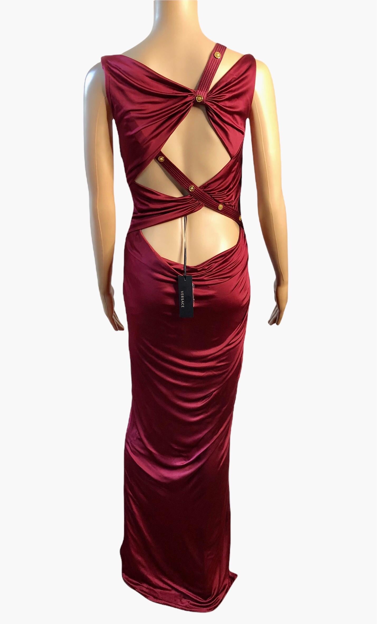 Red Versace Pre Fall 2019 Unworn Runway Embellished Cutout Maxi Evening Dress Gown For Sale