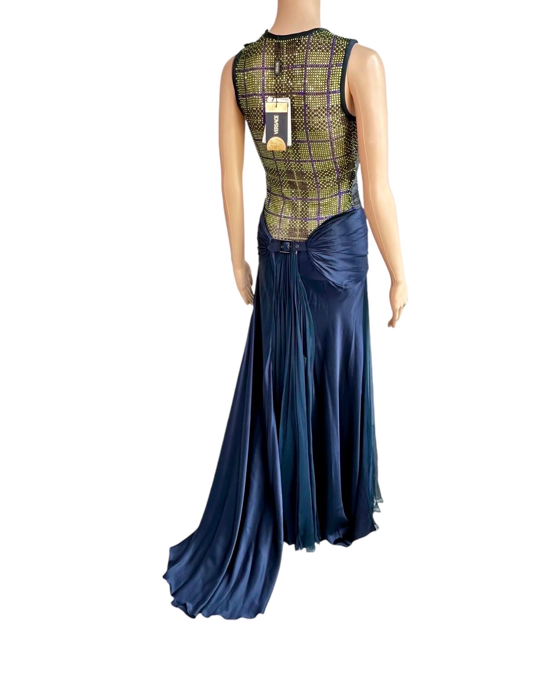 Versace Unworn F/W 2004 Runway Crystal Sheer Bodysuit Top and Skirt 2 Piece Set For Sale 5