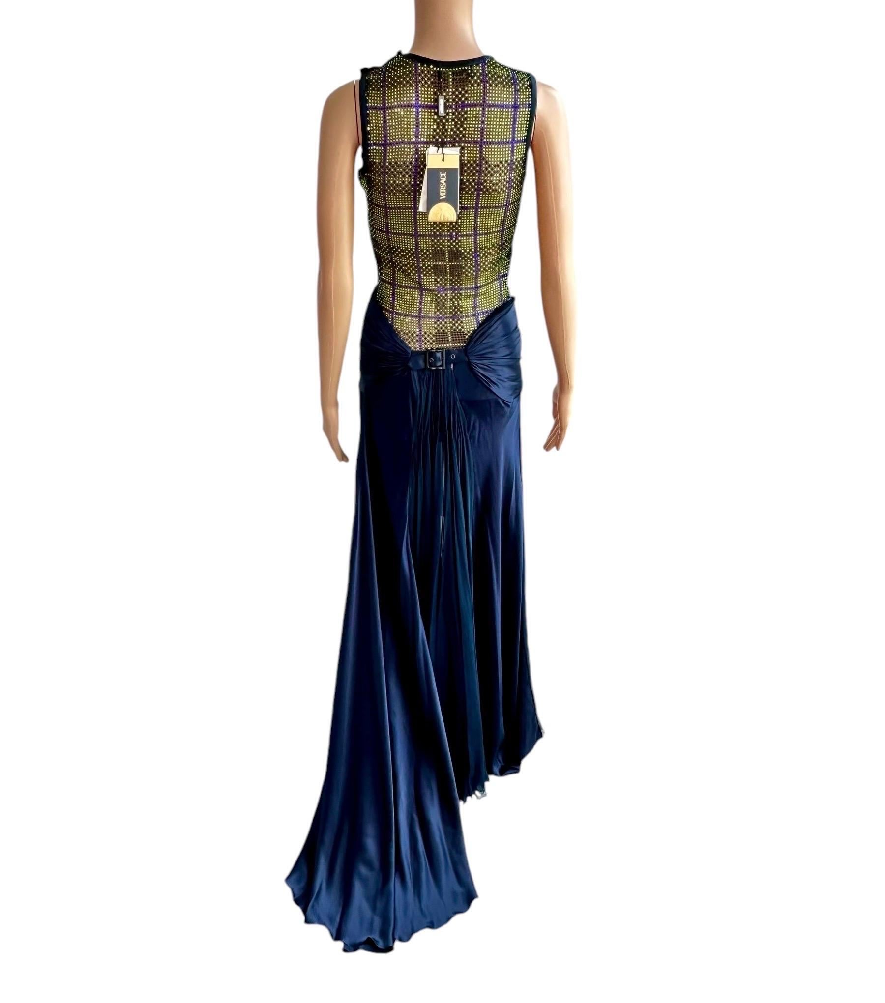 Versace Unworn F/W 2004 Runway Crystal Sheer Bodysuit Top and Skirt 2 Piece Set For Sale 6