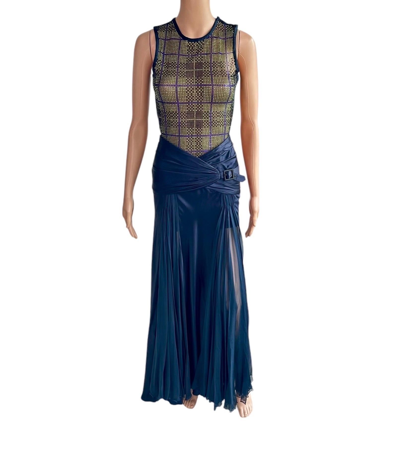 Versace Unworn F/W 2004 Runway Crystal Sheer Bodysuit Top and Skirt 2 Piece Set For Sale 7
